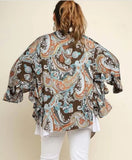 Plus size Bronze multi paisley print Kimono