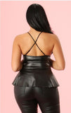 Black Sleeveless Spaghetti Strap Faux Leather Top