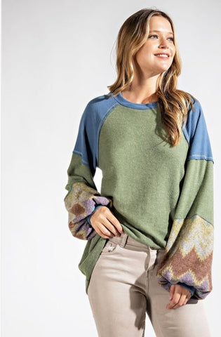 Cashmere Color block Bubble Sleeve Tunic